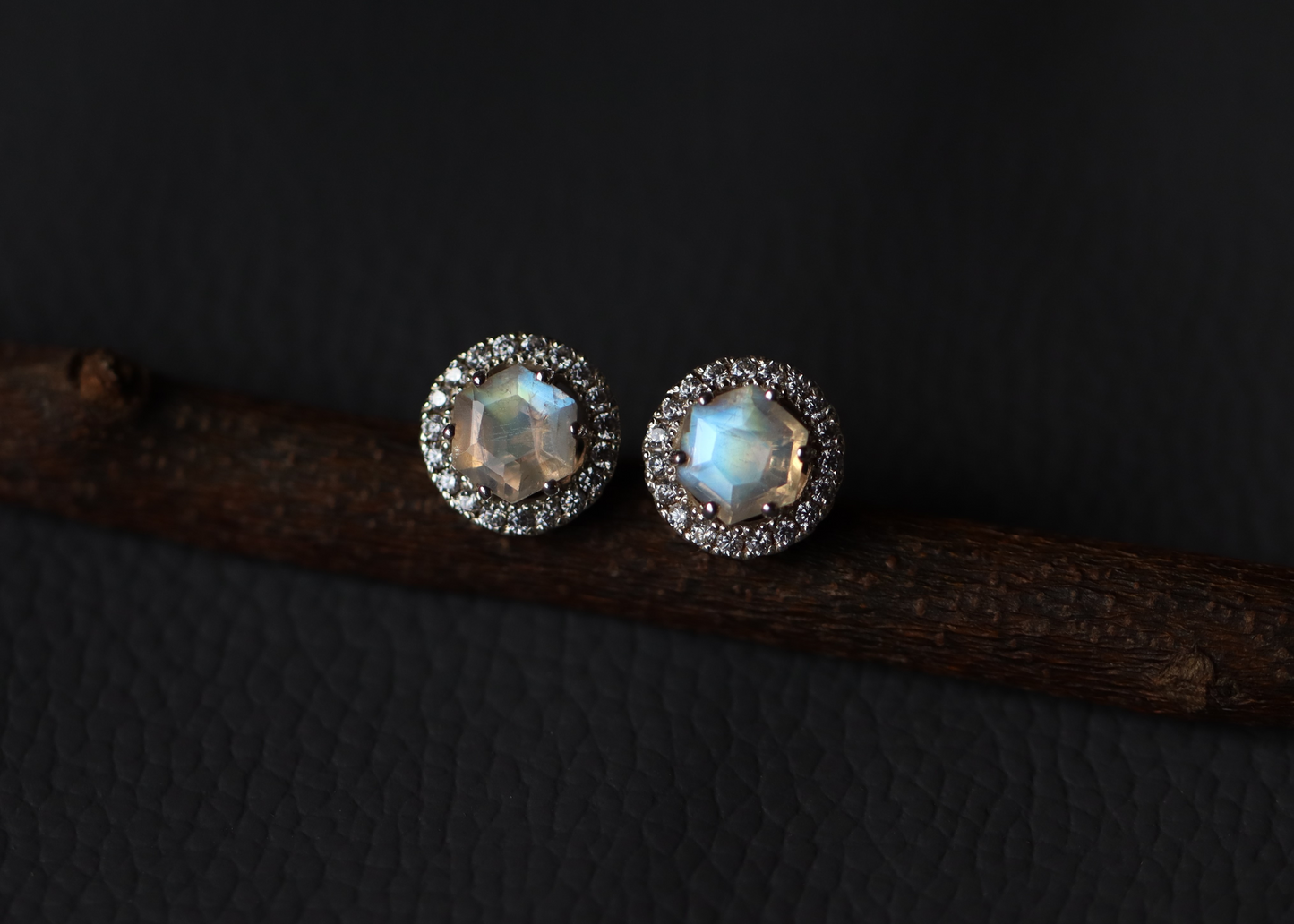 moonstone hexagon studs